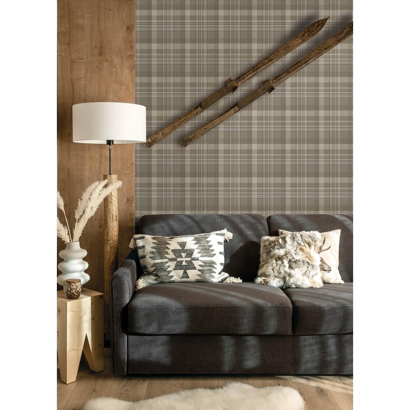 Yellowstone Dutton Plaid Light Brown Wallpaper, 4142-72633