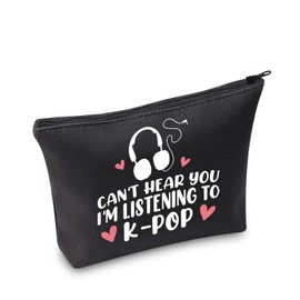 K-pop Music Lover Gift Can't Hear You I'm Listening to K-pop Makeup Bag Album Travel Bag K-pop Merchandise (Listening to Kpop Black)