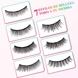 Pestañas Postizas Magneticas de 7 Pares, Kit de Pestañas Naturales 3D en Varios Estilos, con 2 Lápices Delineadores Magnéticos y Pinzas, Pestañas Postizas set Completo Reutilizables y Impermeables