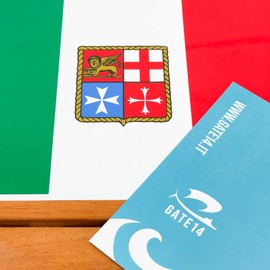 GATE 14 - Italian Flag with Merchant Marine Coat of Arms Glossy PVC in Various Sizes