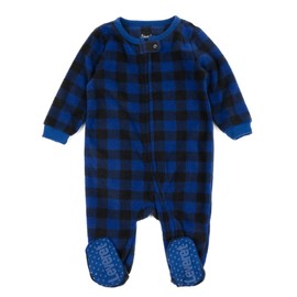 Leveret Boys Girls Kids Footed Fleece Pajama Plaid Black & Navy 3 Year