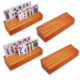 Iswabard Card Deck Stand Set of 4 Playing Cards Holder for Kids Elder Wood Racks Tray for Organizing on Game Bridge Adults Uno Skipbo 5 Crowns(Orange)
