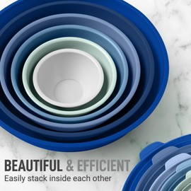 Zulay Kitchen 12 Piece Plastic Mixing Bowls with Lids Set - Colorful Mixing Bowl Set for Kitchen - Nesting Bowls with Lids Set - Microwave and Freezer Safe (Red Ombre)