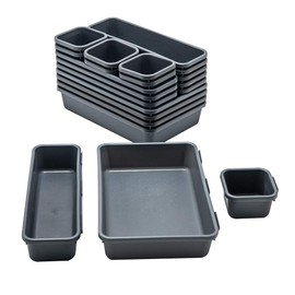 Gonice 18 PCS Black Desk Drawer Organizer Tray, Interlocking Drawer Organizers and Storage with 3 Sizes for Office, Bathroom, Kitchen, Makeup