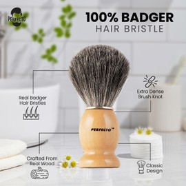 Perfecto 100% Original Pure Badger Shaving Brush, Engineered for The Best Fathers Day Gift. All Methods, Safety Razor, Double Edge Razor, Straight Razor, Shaving Razor, Gift for Dad Badger Brush.