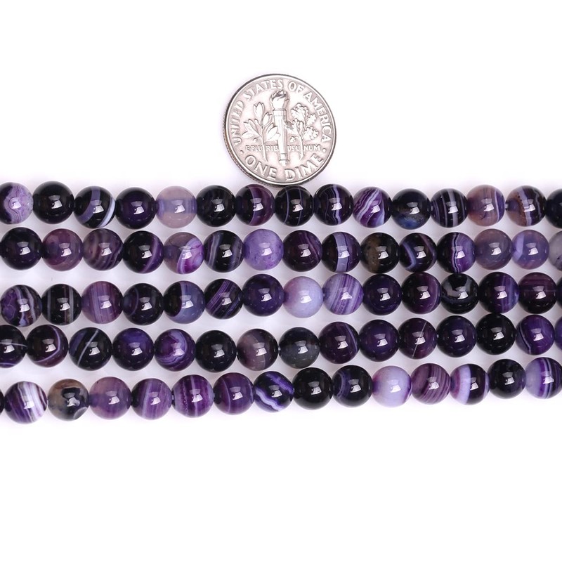 GEM-Inside 6mm Banded Purple Agate Round Gemstone Semi Precious Loose