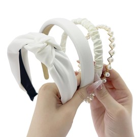 4PCS Headbands for Women and Girls Pearl Non-Slip Wide Padded Headbands Cute and Vintage Women's Hair Accessories(White)