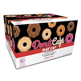 Donut Café Max Caf - Bold & Powerful High Caffeine Intensely Dark Roast Coffee Pods – For Keurig K Cup Brewers – Certified Non-GMO, Gluten-Free, Kosher – 1.5X Caffeine – 80 Count