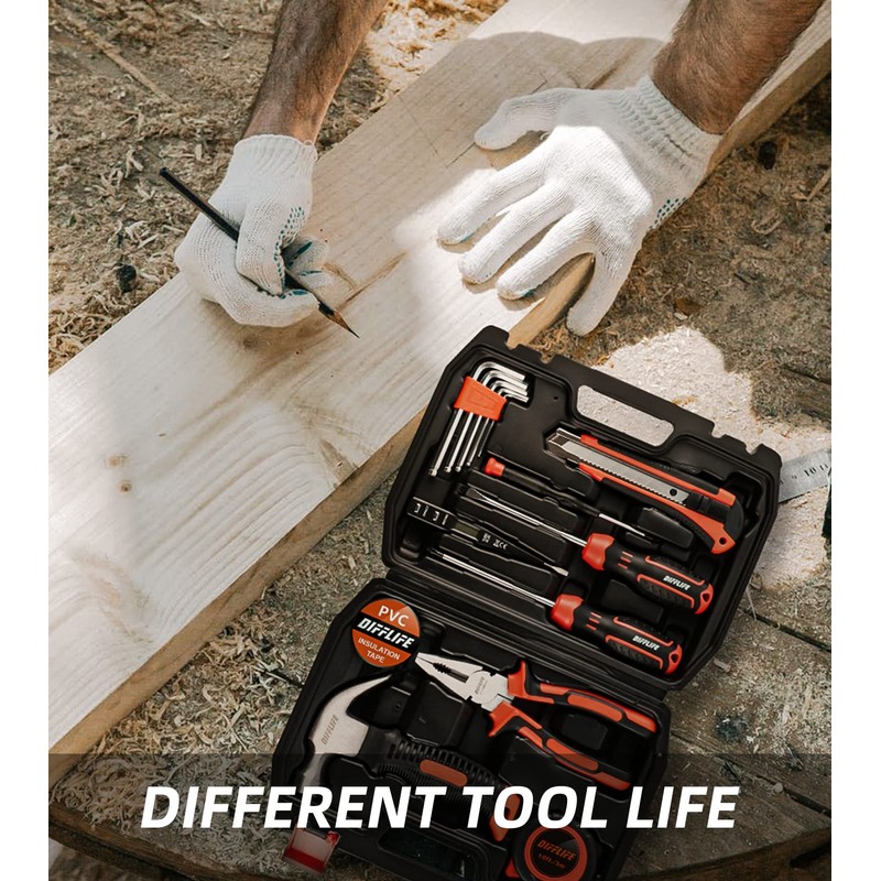 DIFFLIFE Tool Sets Household Tool Kit 15-Piece,General Home/Auto Repair Tool