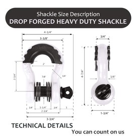 AUTOBOTS D Ring Shackles 3/4" (2 Pack) - 45,000Ib Max Break Strength With 7/8" Pin & Isolator Washers - Heavy Duty Clevis for Tow Strap, Jeep, Off Road Vehicle Recovery - White-Black