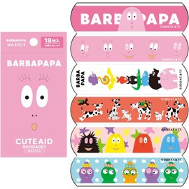 General Medical Devices Emergency Bandage, Barbapapa, 18 Sheets (6 Patterns x 3 Sheets), Standard Size, 0.7 x 2.8 inches (19 x 72 mm), Made in Japan, Character Bandage, Kids, Small, Large Capacity
