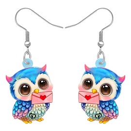 HUAGEO Valentines Day Acrylic Cute Owl Earrings Fun Floral Love Letter Birds Animals Spring Jewelry Dangle For Women Charms Gifts (Sky)