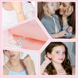 MAKOBLESSMOMO I Love You Forever Unicorn Bracelet for Girls Crystal Heart Bangle Adjustable Jewelry Gift Birthday Christmas Gifts for Women Mom Wife Girls