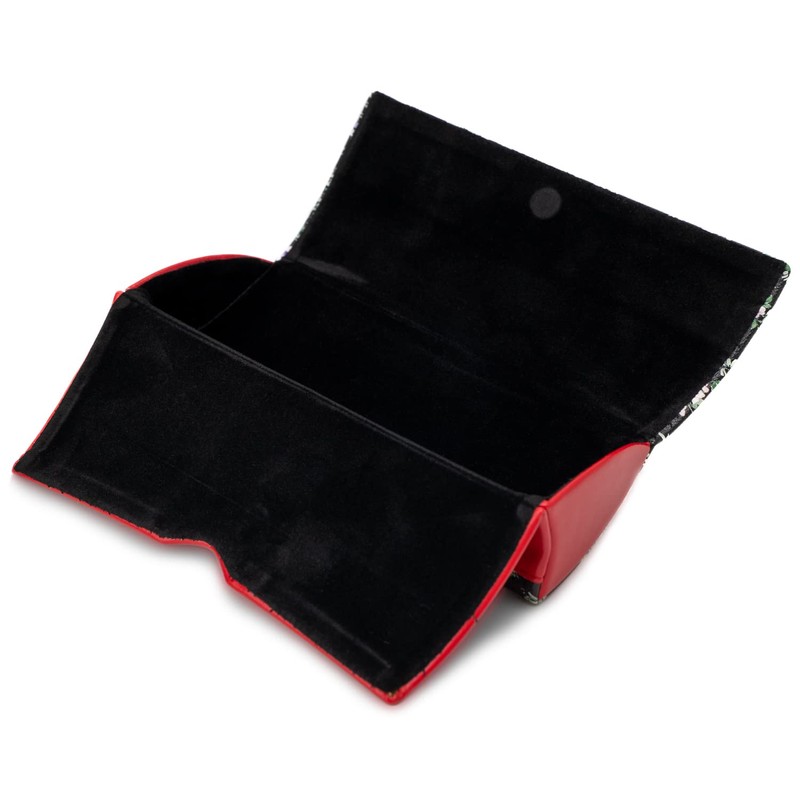 Pearl 092677 Eyeglass Case, Black, Semi-Hard, Magnetic, Flower Pattern