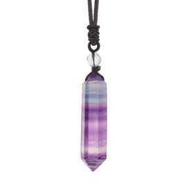 Anjiucc Natural Gemstone Fluorite Pendant Necklace with Adjustable Rope 30 inches, Male and Female Necklace(Fluorite 3)