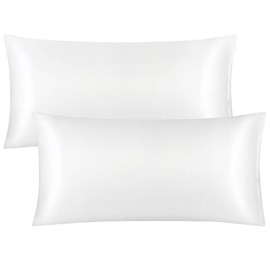 PiccoCasa Satin Pillowcase 40 x 80 cm Set of 2 with Zip for Hair and Skin White 40 x 80 cm
