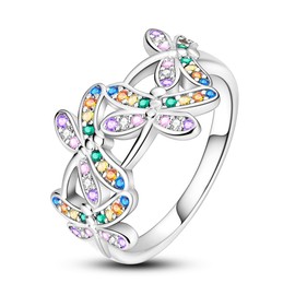 NARMO 925 Rings Sterling Silver Dragonfly Ring Cubic Zirconia Rings for Women Girls Size 9