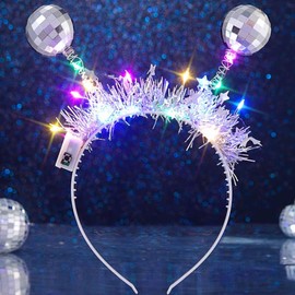 DRESBE Light Up Alien Headband Silver LED Disco Ball Headbands Glow Party Hair Accessories for Women