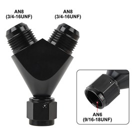 EVIL ENERGY 6AN Female to 8AN 8AN Male Flare Fitting, Y Block Union Splitter Swivel Adapter Fitting Aluminum Black