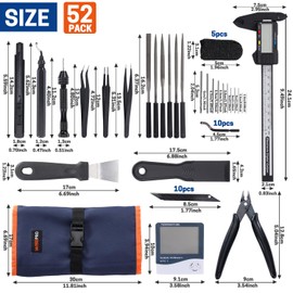 WISEPRO 3D Printer Tool Kit, 52 PCS Essential 3D Print Tools for Model Post-Processing, Finishing, Deburring, Craving, Drilling, Removing Tools & Measuring Set 3D Print Accessories