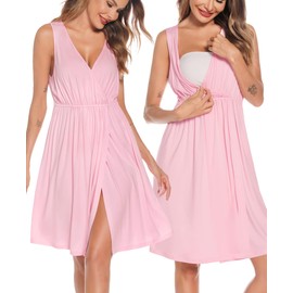 SWOMOG Maternity Nursing Gown and Robe Set for Women 3 in 1 Labor Delivery Nursing Nightgown Breastfeeding Bathrobe