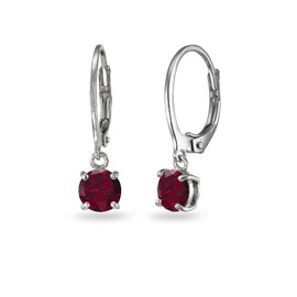 Sterling Silver Created Ruby 6mm Round Leverback Dangle Earrings for Women