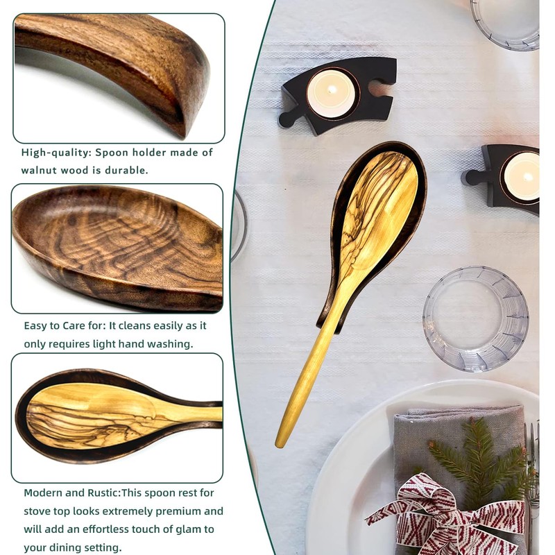 Kityemo Walnut Wooden Spoon Rest Cooking Spoon Holder Organizer Heat-Resistant