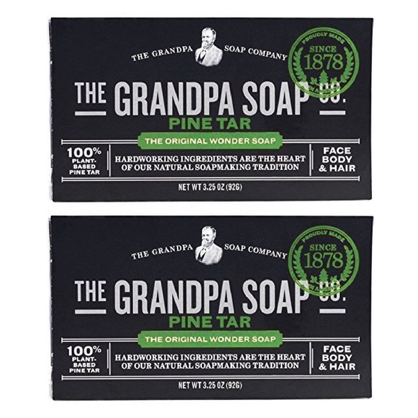 Pine Tar Bar Soap by The Grandpa Soap Company | The Original Wonder Soap |Vegan, 3-in-1 Cleanser, Deodorizer & Moisturizer | 3.25 Oz. Each – 2 Pack