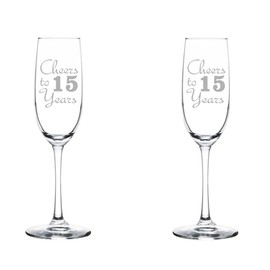 MIP Set of 2 Glass Champagne Flutes Sparkling Wine Glasses Anniversary Cheers 15 Years (8 oz Stemmed)