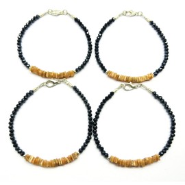 LKBEADS Unisex Coated Pyrite & Peach Moonstone Rondelle & Square Shape Faceted & Smooth Cut Link Chain Stacking 7 Inch Bracelet #Code (BRAC_CLA_133), Stone Sterling Silver Metal, Coated Pyrite & Peach Moonstone