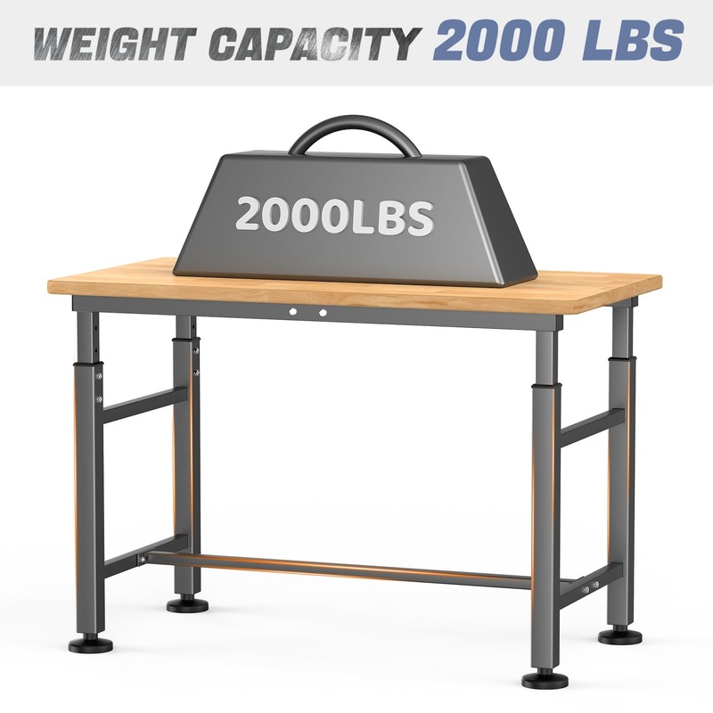 WALMANN Heavy Duty Adjustable Height Workbench 47.75" x 23.25", Rubber