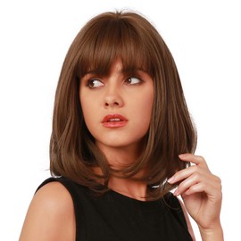 EMMOR Brown Bob Wig for Women Natural Curly Synthetic Wigs With Bangs for Girls Party Cosplay Daily Use Wig