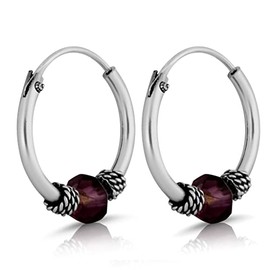 NKlaus Pair of 14 mm Gothic Creole Earrings with Purple Stone 1.5 mm Bali 925 Sterling Silver Celtic 4364, Silver