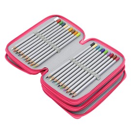IPENNY Super Large Pencil Case with Zip Oxford Pencil Case 72 Slots Pencil Case Pencil Case Pencil Box for Colouring Pencils (without Pencil), pink, Rectangular