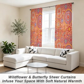 DOODLREAM Bohemian Circle Pattern Sheer Curtains 132 x 213 cm
