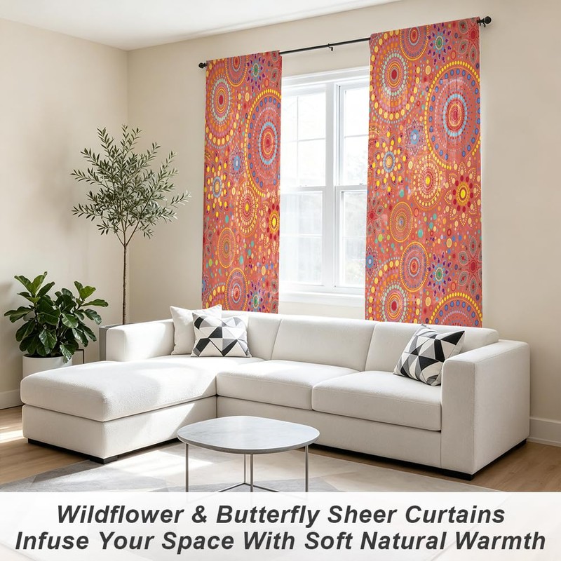 DOODLREAM Bohemian Circle Pattern Sheer Curtains 132 x 213 cm