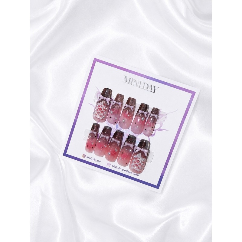 Magnetic Ribbon Ballet Core Handmade Nail Tips - Long Stiletto