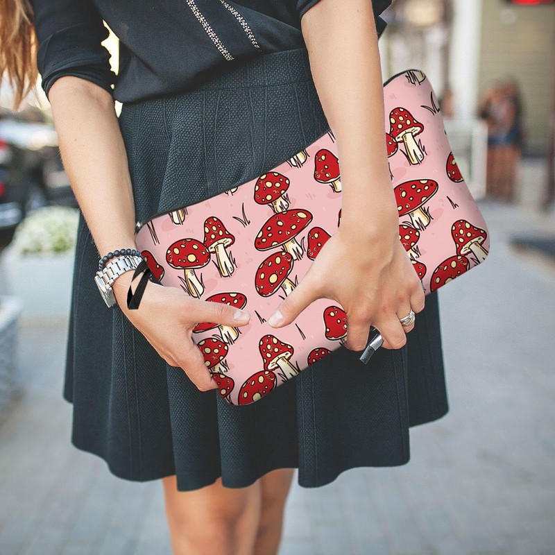 Pack of 2 Cosmetic Bag with Mushroom Pattern, Cute Cosmetic