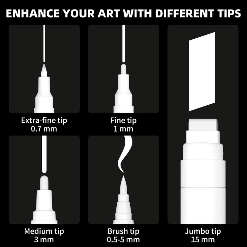 TECADA 5 White Paint Pens, 5 Different Tips Acrylic Paint