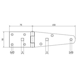 NAJDER Door Hinge Pack of 2, Door Hinge for Solid Doors Inside and Outside, Stainless Steel Hinges, Door Hinges, Door Hinge Fitting, Slanted Construction Hinge 150 x 75 mm, Black Painted RAL 9005