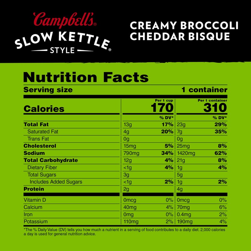 Campbell's Slow Kettle Style Creamy Broccoli Cheddar Bisque, 15.5 oz