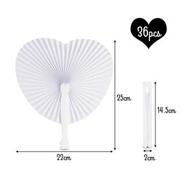 Sweelov Pack of 36 Wedding Paper Fans Heart Shaped White Paper Fans Foldable Pocket Fans for Wedding Favour Party Bag Filler