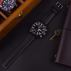 Ritche Quick Release Leather Watch Band 18mm 19mm 20mm 21mm 22mm 23mm 24mm Leather Watch Strap, Black & White & Silver, 18mm, Classic