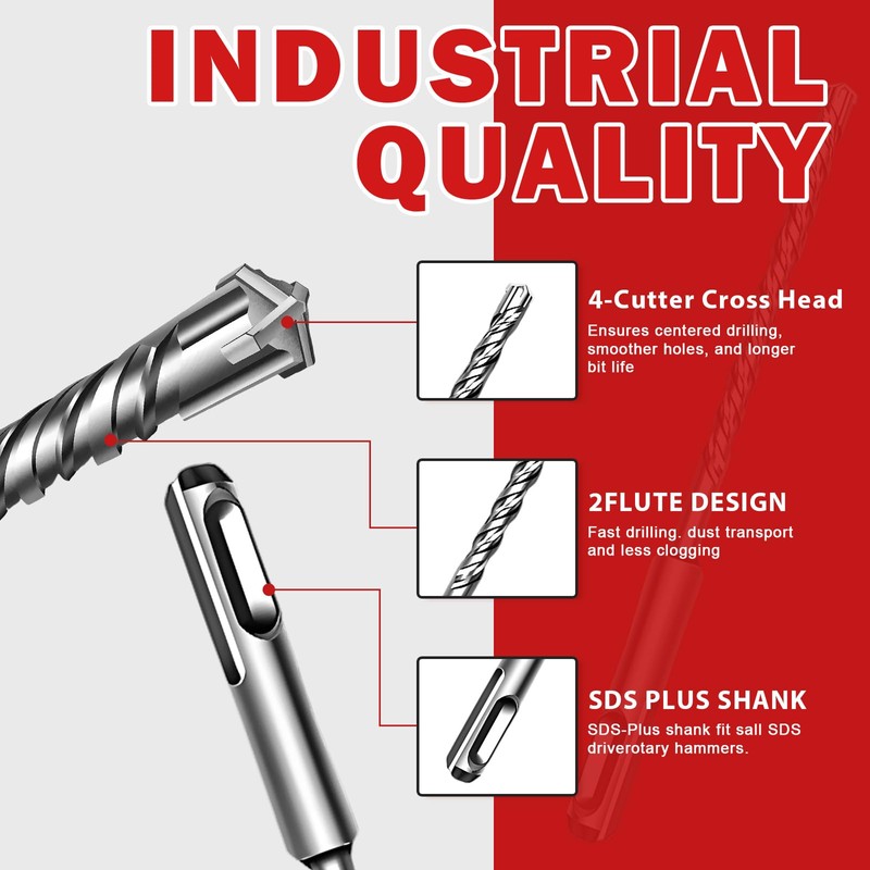 19-Piece SDS Plus Hammer Drill Bits for Concrete and Chisels