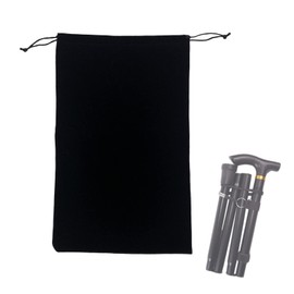 Portable Folding Cane Storage Bag, Flannel Walking Sticks Protective Pouch Travel Organizer for Disabled Elderly (Black)
