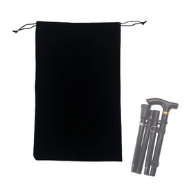 Portable Folding Cane Storage Bag, Flannel Walking Sticks Protective Pouch Travel Organizer for Disabled Elderly (Black)
