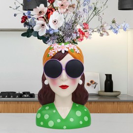 FLJZCZM Female Creative Flower Vase Stylish Girls Modern Vases Decoration for Living Room & Table Includes Plant Function for Tulips and Succulents (Resin, 17 x 15 x 23 cm)
