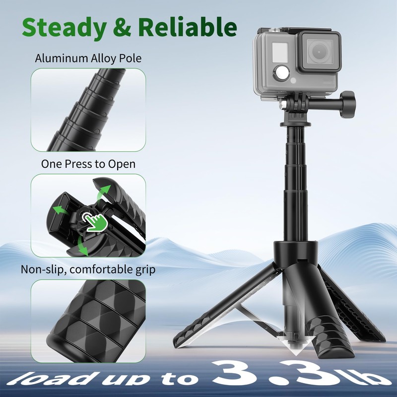 JOILCAN 25.2" Selfie Stick Tripod, Action Camera Vlog Tripod, Portable