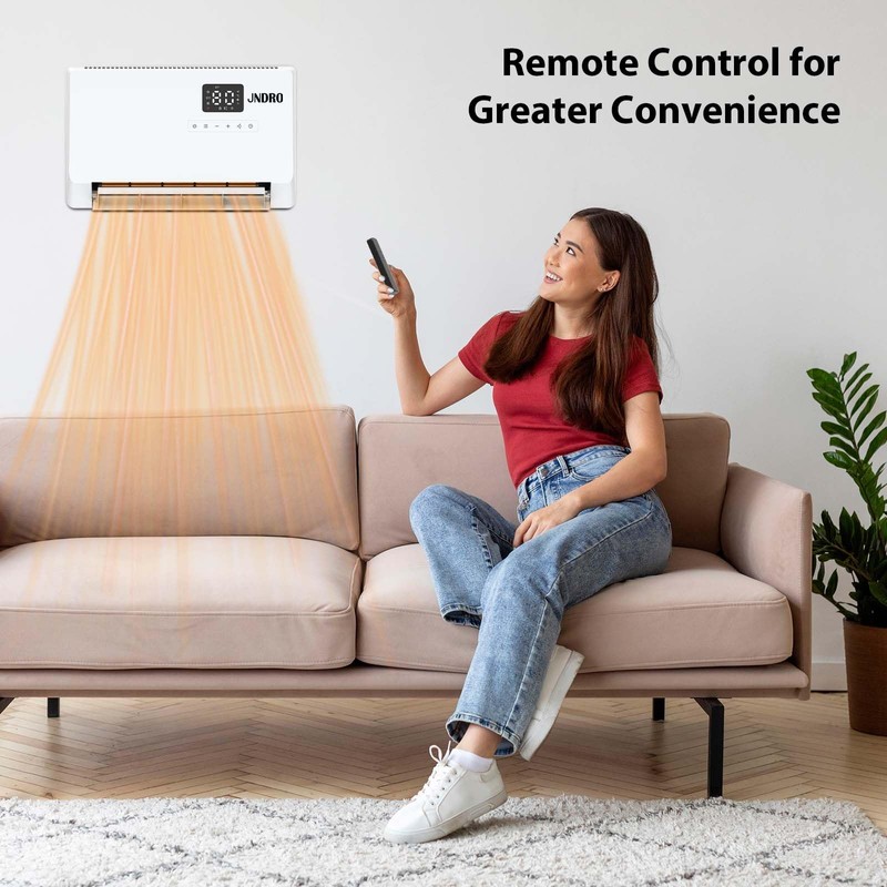 Wall-Mounted Space Heater with ECO Thermostat and Remote Control, LED
