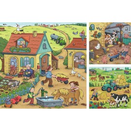 Ravensburger 5078 Children's Puzzle-05078 "Viel los auf dem Bauernhof" Puzzle for Children from 5 Years, with 3 x 49 Pieces, Yellow